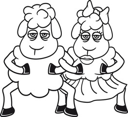 paar liebe verliebt pärchen 2 freunde team girl frau weiblich hübsch schön mädchen lamm baby lustig klein süß niedlich comic cartoon schaf ziege wolle bauer bock müde cool
