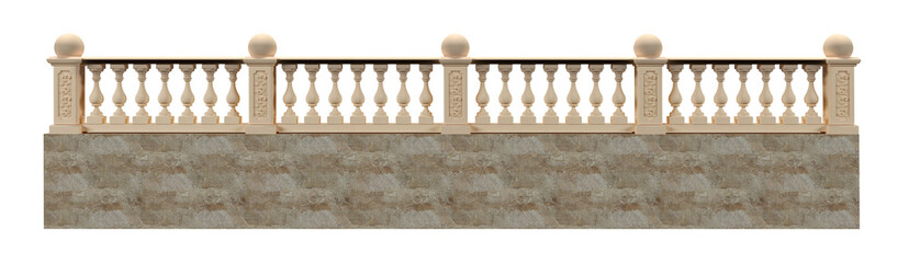 Balustrade 3D rendering on a white background isolated with clipping path