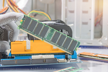Installing new memory RAM on computer motherboard