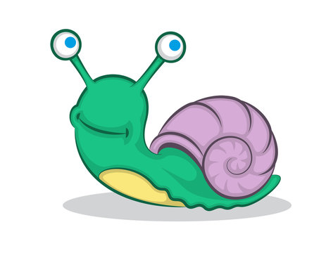 Snail Cartoon Color Drawing. Vector Illustration Of A Cute Snail.