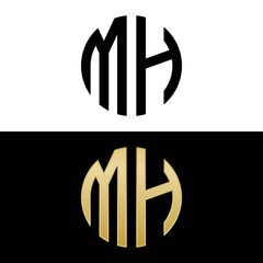 mh initial logo circle shape vector black and gold