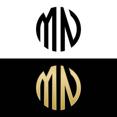 mn initial logo circle shape vector black and gold