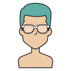 young man shirtless with glasses avatar character