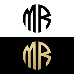 mr initial logo circle shape vector black and gold