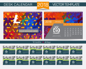 Calendar 2017. Design Desk Calendar 2017. Organizer for business. Vector Templates all months. New Year Calendar Template. Cryptocurrency logo