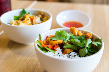Rice in Japanese with chicken in batter
