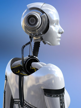 3D rendering of a female android robot.