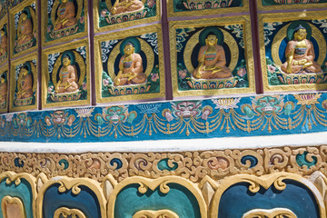 View of Tall Shanti stupa with beautiful sky, the big stupa in Leh and one fron the best buddhist stupas - Jammu and Kashmir - Ladakh - India
