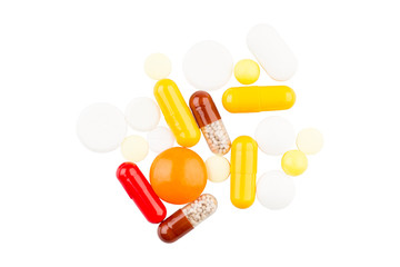 Pills on white background