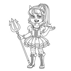 Cute girl in succubus costume outlined for coloring page