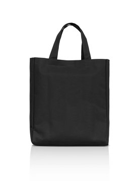 blank black fabric canvas bag isolated on white background