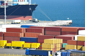 Port cargo crane, ship and container