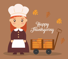 Girl of happy thankgsgiving and autumn season theme Vector illustration