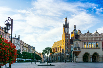 Obraz premium KRAKOW, POLAND - August 27, 2017: street view of downtown Krakow, Poland