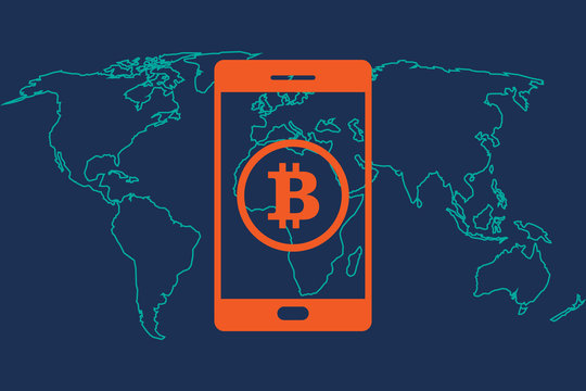 Bitcoin and smartphone. Vector