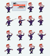 Red-haired businessman. Set of postures of the same character in different expressions: sad, happy, angry ... Always showing, as in a presentation, the data you want.