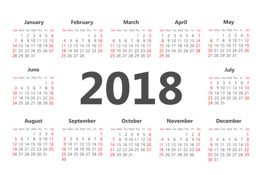 Vector Simple 2018 year calendar