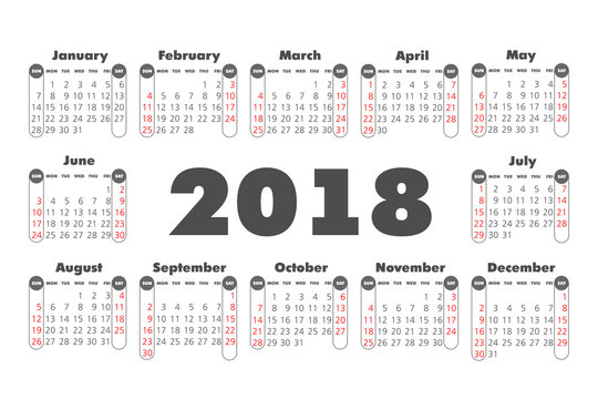 Vector Simple 2018 year calendar