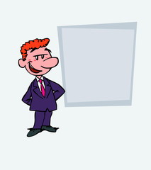 Quiet and relaxed red-haired businessman. Is showing, as in a presentation, the data you want.