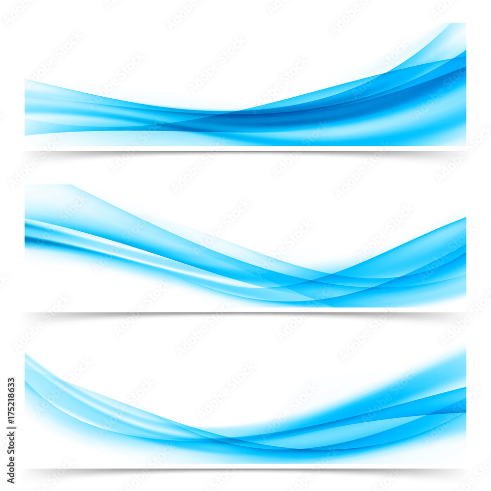 Wall mural Bright blue soft elegant smoke swoosh air line header collection