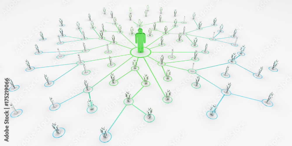 Poster Leader connecting a group of people 3D rendering