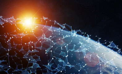 Global network and datas exchanges over the planet Earth 3D rendering © sdecoret