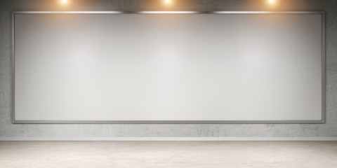 White blanks canvas on a wall 3D rendering