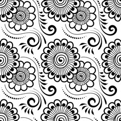 Seamless asian ethnic floral pattern. Mehndi design. Vector illustration