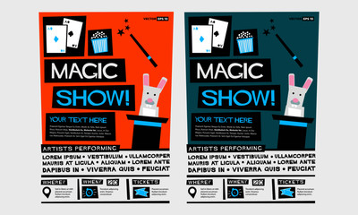 Magic Show (Flat Style Vector Illustration Quote Poster Design) Event Invitation with Venue and Time Details