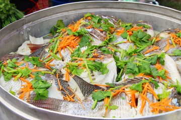 Steamed fish with vegetable delicious in pot