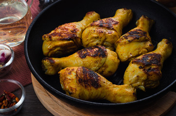 Chicken legs grilled on grill pan