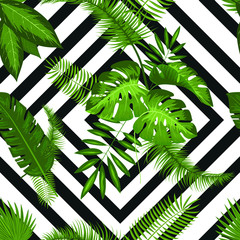 Tropical Leafs Seamless Pattern; Geometric Background