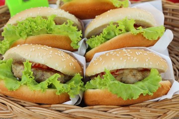 Pork hamburgers with vegetables at street food