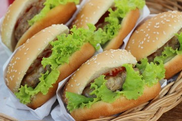 Pork hamburgers with vegetables at street food