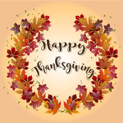 happy thanksgiving card with brown leaves