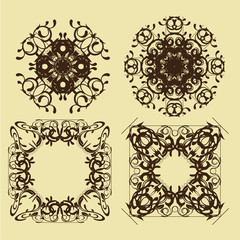 Vintage frames and scroll elements,Floral background design, luxury mandala