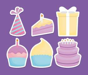 Icon set of Happy birthday and celebration theme Vector illustration