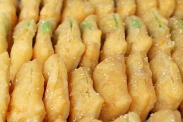 Deep fried dough put thai pandan custard