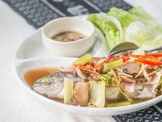 Chinese Steamed Trout with Ginger and Spring Onions.