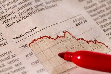 Newspaper illustration with a schedule of the cost of financial shares