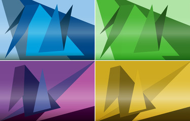 Four background designs with triangle shapes on colorful background