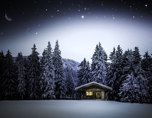Hütte im Winterwald