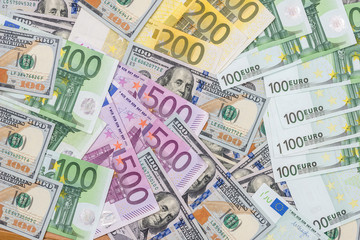 pile of dollar and euro banknote as background