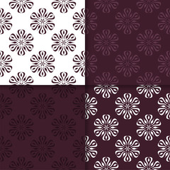 Maroon wallpaper set of seamless patterns with floral ornaments