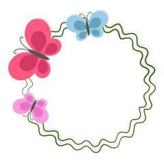 Round Frame with Butterflies Isolated on White