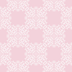 Seamless pale pink pattern with white wallpaper ornaments
