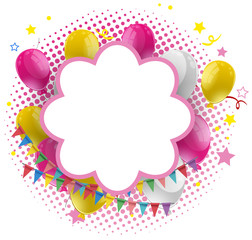 Frame template wtih pink and yellow balloons