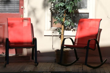 The red chairs.