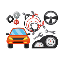 Automobile of car service and machine repair theme Vector illustration