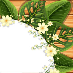 Background design with green leaves and flowers